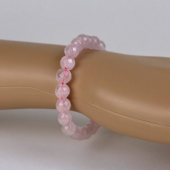 One - Facet 8mm Rose Quartz Crystal Beaded Stretch Bracelet. - Picture 7 of 10